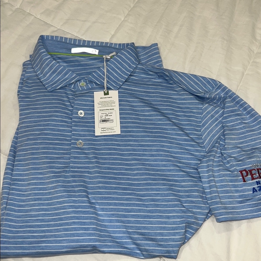 Blue Striped golf Polo Shirt XL